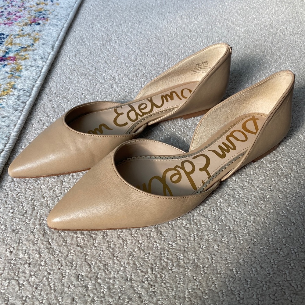 Nude Pointed Toe Leather Flats